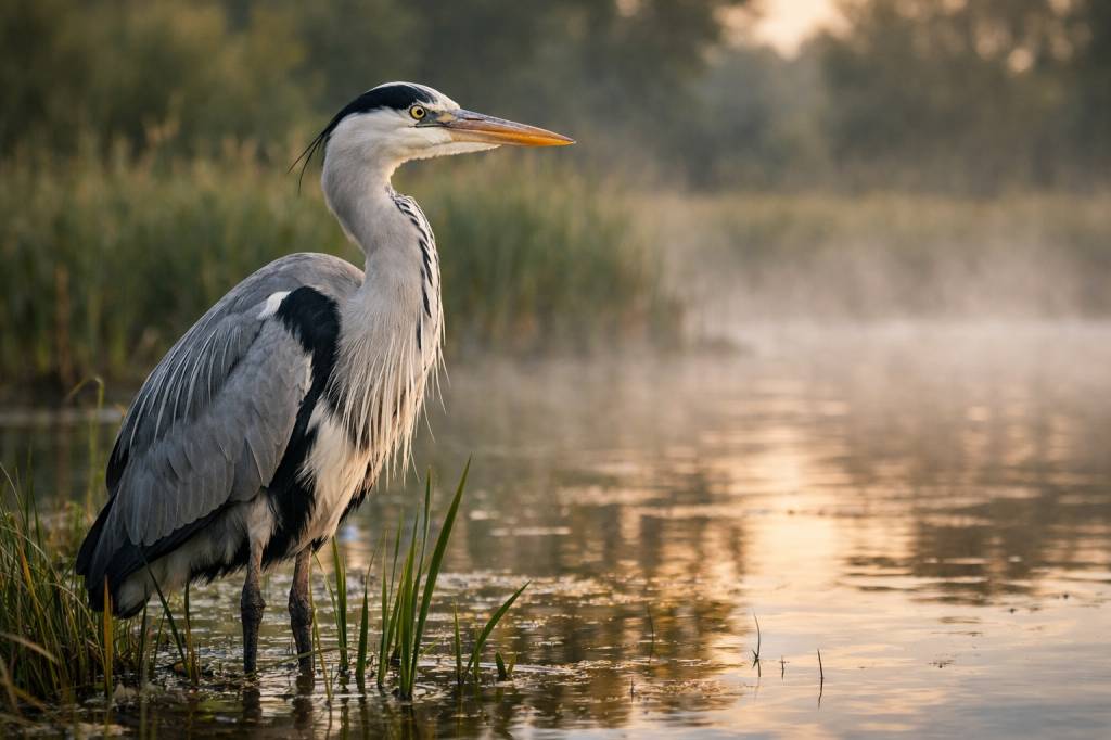 Le héron : portrait d’un grand échassier entre zones humides, légendes et enjeux de protection